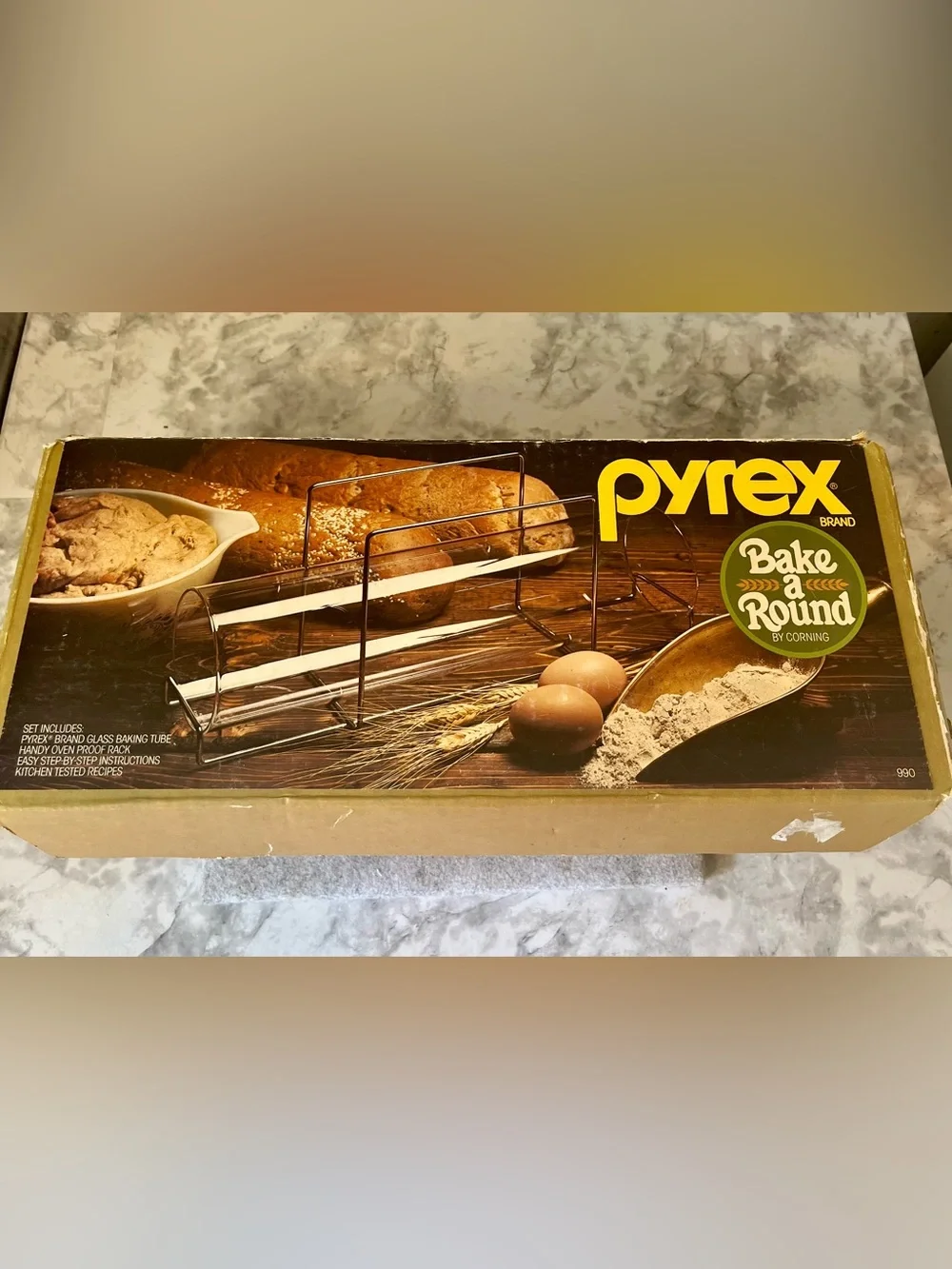 Vintage Bake A Round Pyrex By Corning #990 French Bread Baking Pan Tube